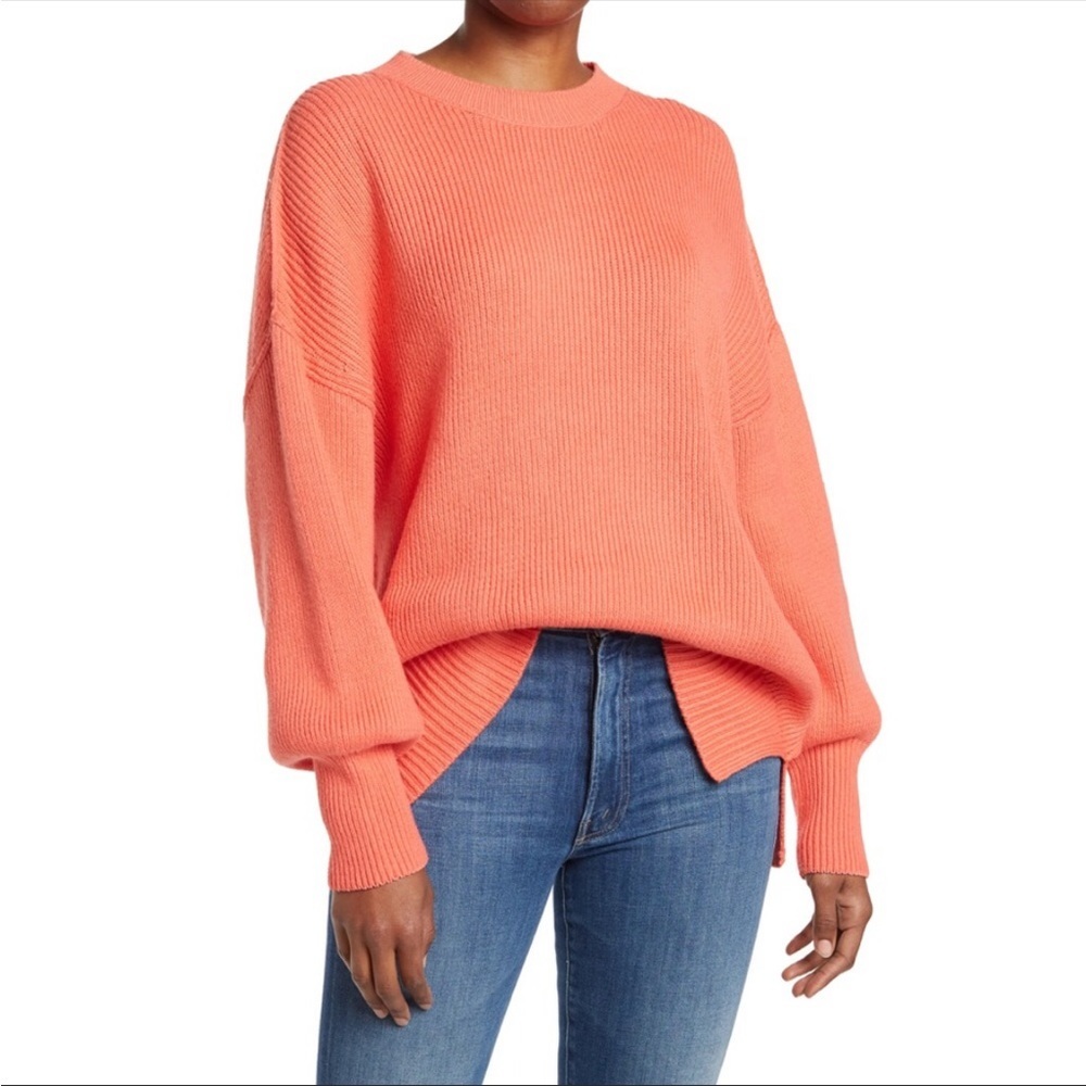 NWT Lucky Brand Orange Porcelain Rose Knitted Longsleeve Pullover Sweater